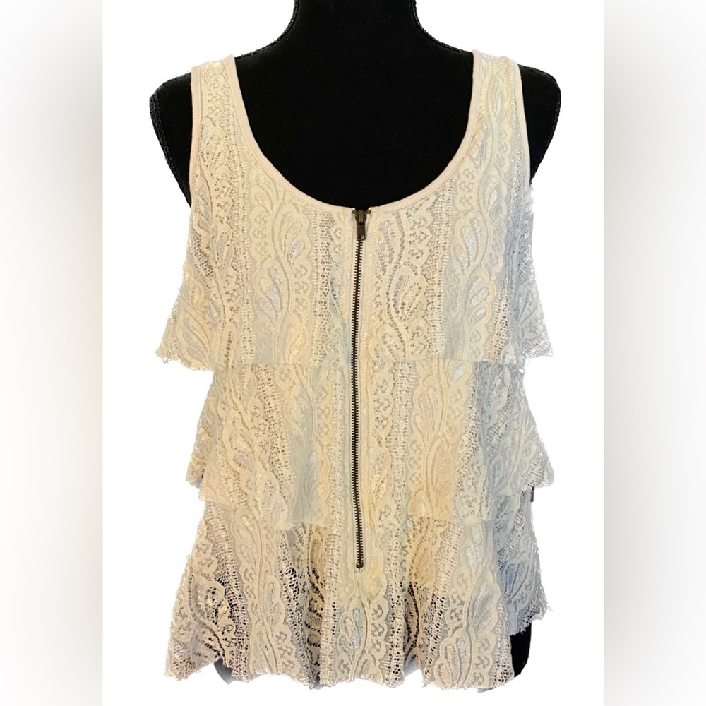 Pins and Needles Cream White Ruffle Tiered Lace Tank Top